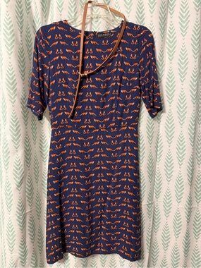 Sugarhill Boutique Navy Dress with Orange Fox Pattern